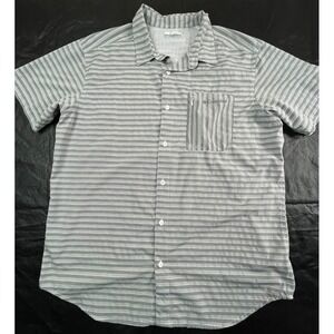 COLUMBIA Mens L Shirt Gray‎ Striped Zippered Pocket Vented Back